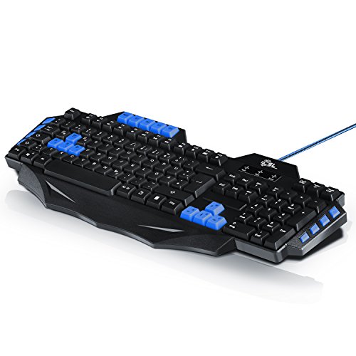 CSL – Gaming / Multimedia Tastatur | QWERTZ (deutsches Tastaturlayout) | 8 Multimedia-Keys / 5 Makro-Keys | Plug&Play | 1,5m Kabellänge | schwarz/blau