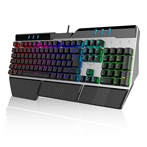 HAVIT Mechanische Gaming-Tastatur mit RGB-Beleuchtung (QWERTZ, deutsches Layout), auswechselbaren Tasten (Blue Switches), Anti-Ghosting, 105 Tasten mit USB-Kabel (KB378L-DE)