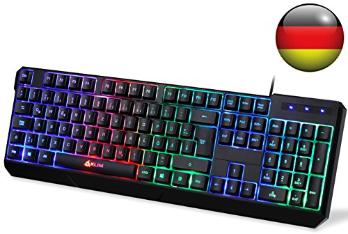 KLIM Chroma Tastatur Gamer QWERTZ DEUTSCHE mit USB Kabel – Hohe Leistung – bunte Beleuchtung Gaming Tastatur ( schwarz ) RGB PC Windows, Mac
