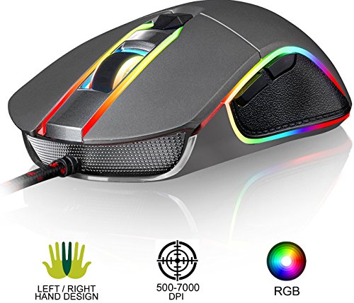 KLIM AIM Chroma RGB Gaming Mouse - NEU - PRÄZISE - Kabel-USB - 500 bis 7000 DPI einstellbar - Programmierbare Tasten - Bequem für alle Handgrößen - Beidhändiger Griff Gamer Gaming