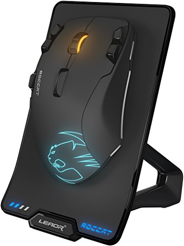 ROCCAT Leadr Wireless Multi-Button RGB Gaming Maus (Ladestation, kabellos / kabelgebunden, Owl-Eye Optischer Sensor, 12.000 dpi) schwarz