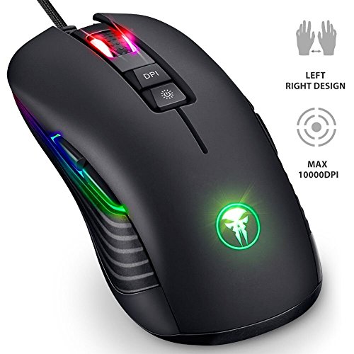 Beidhändige Gaming Maus, RGB LED Gamer Mouse für Rechts- & Linkshänder, Fnova Professionelle Optische USB Wired Mouse, 200 - 10000 DPI Einstellung, 9 Programmierbaren Tasten für PC Home Office