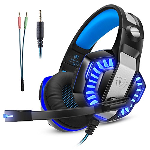 Gaming Headset Kopfhörer Gamer mit Mikrofon Micolindun für PC, PS4, Xbox one, Laptop, Tablet, Mac, Handy mit LED Extremer Komfort Bass Stereo Sound (inkl. Adapter)