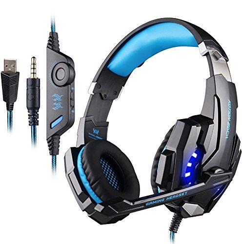 PUNICOK G9000 PS4 Gaming Headset Kopfhörer mit Mikrofon 3.5mm On Ear Surround Sound Ohrhörer und Lautstärkeregelung für PS4 Xbox One PC Laptop Tablet Mobile Phones Blau